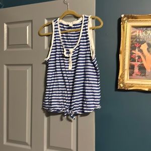 Blue and white striped tie front tank. Large. Old Navy